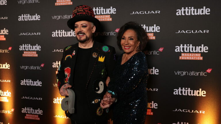 Shirley Bassey and Boy George backstage at the Attitude Awards