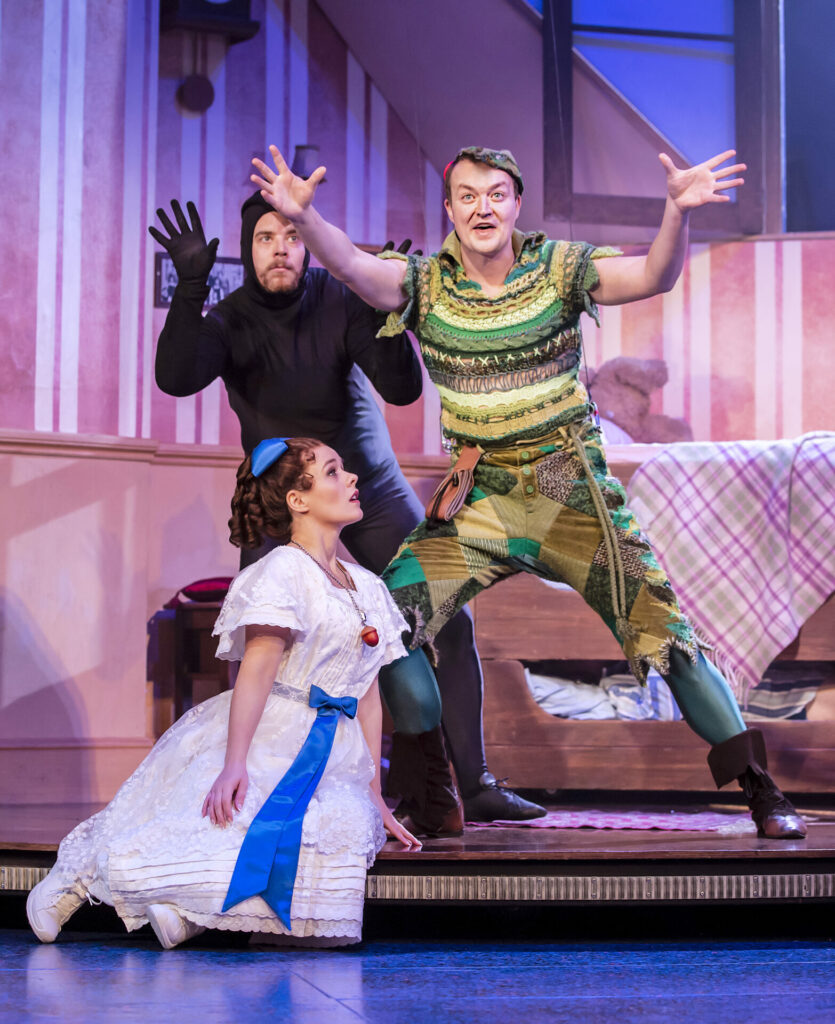 Charlie Russell (Sandra), Matthew Howell (Robert) and Greg Tannahill (Jonathan) in Peter Pan Goes Wrong