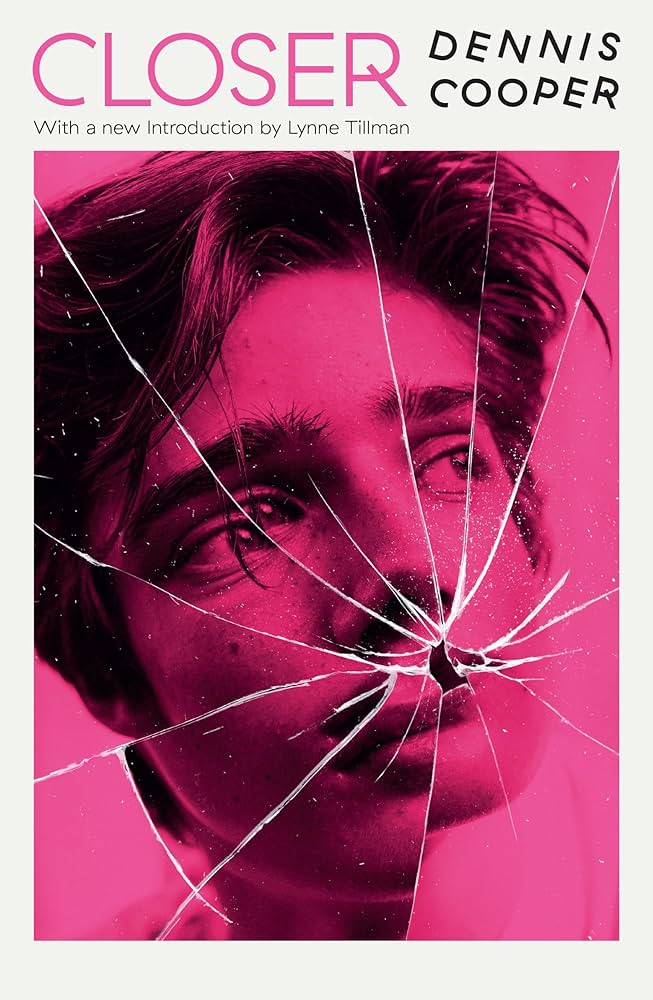 Cover of a book named Closer with a pink coloured photo of a person's face 