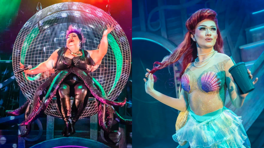 Composite image of the characters Ursula and Ariel onstage in the Ursula musical
