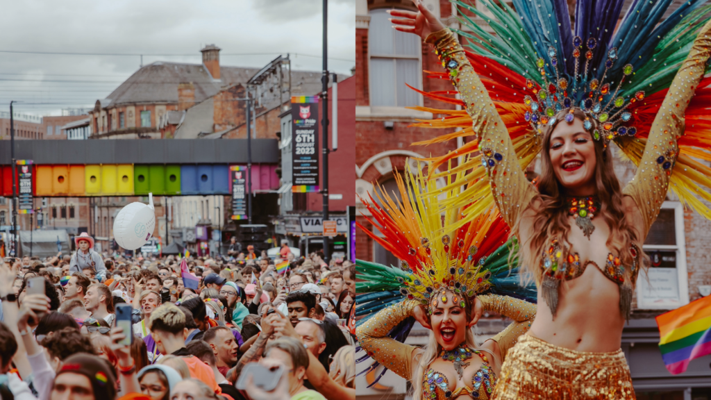 Composite of people celebrating at Leeds Pride