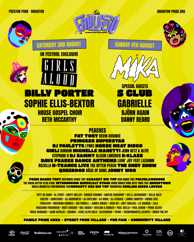 Lineup poster for Brighton Pride 2024
