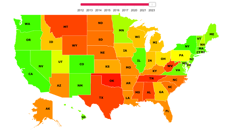 Spartacus Gay Travel Index's interactive map of the United States