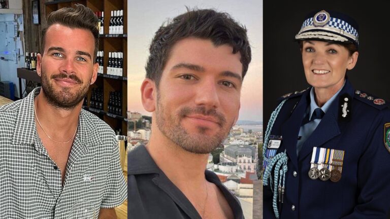 Head and shoulder shots of Jesse Baird, Luke Davies and Karen Webb (Images: Instagram and NSW Police)