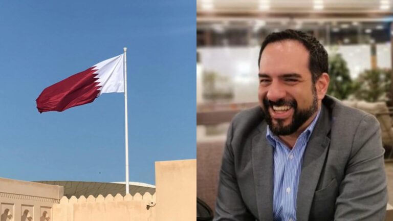 A picture of the Qatar flag, and to the right, a head and shoulders picture of Manuel Guerrero Aviña