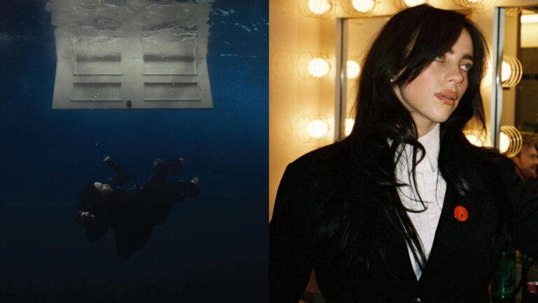 Composite of Billie Eilish's new album cover and a photo of Billie Eilish