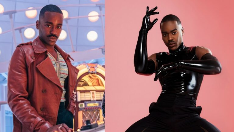 Ncuti Gatwa in Doctor Who, and right, in his Attitude shoot (Images: BBC/Attitude/Melanie Lehmann)