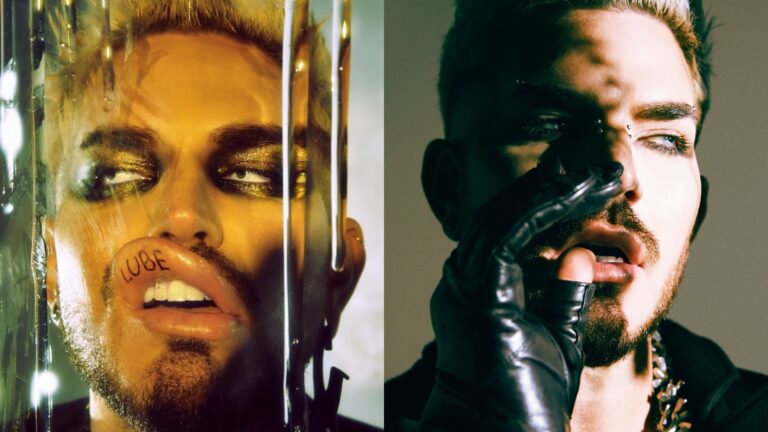 Adam Lambert in the 'Lube' music video and in a press shot