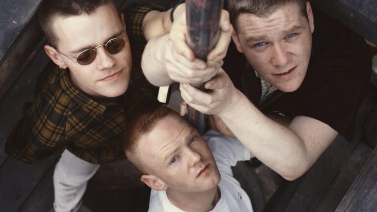 The three members of Bronski Beat shot from above