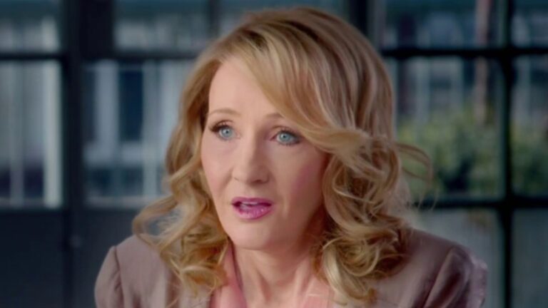 A still of JK Rowling from a video interview