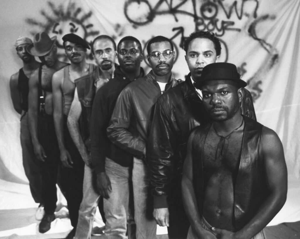 Eight men in leather and denim