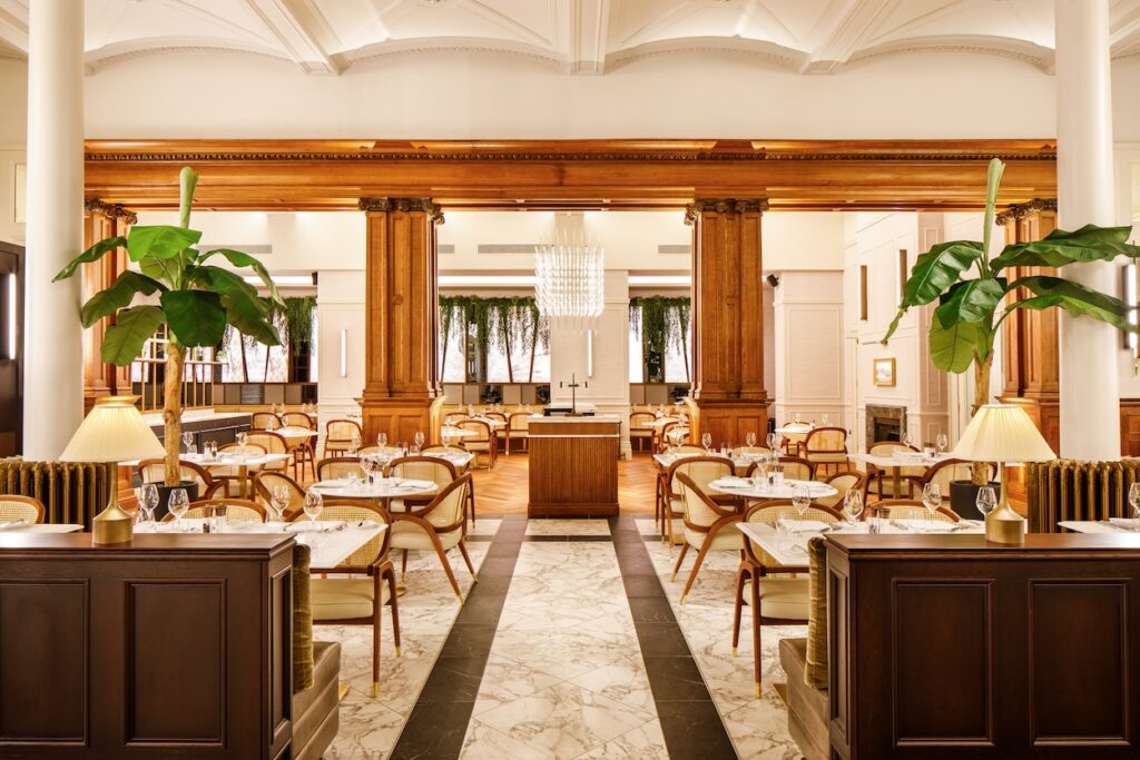 The Seaforth Restaurant, with wood panelling and marble flor and green plants (Image: Provided)