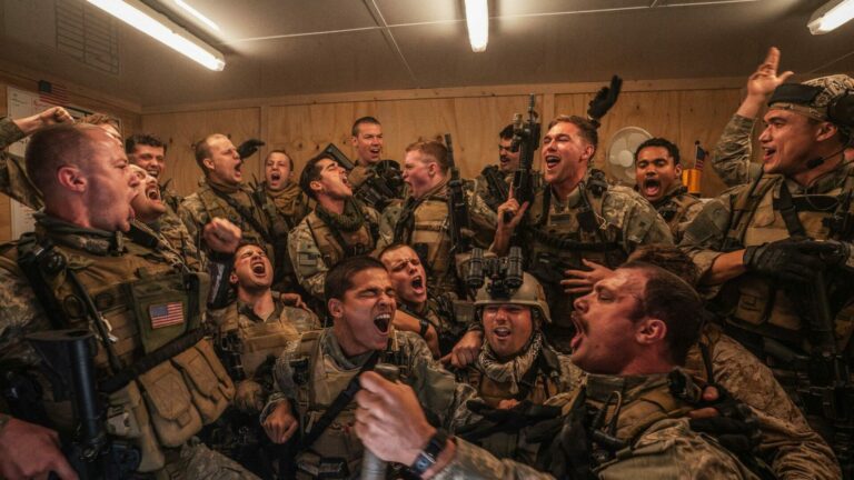 The cast of Warfare in the film's opening scene