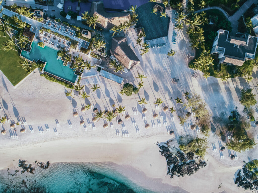 Aerial shoot of the Long Beach resort, Mauritius