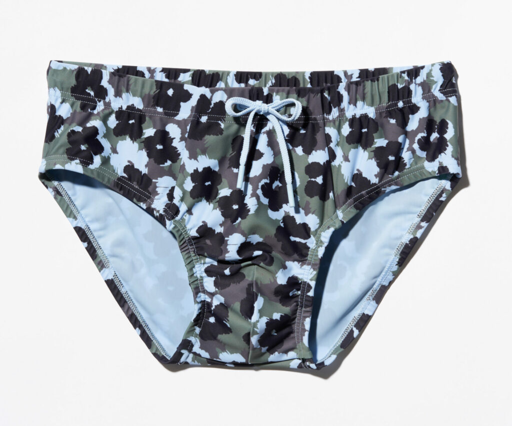 Dark green, black and light blue floral swim brief