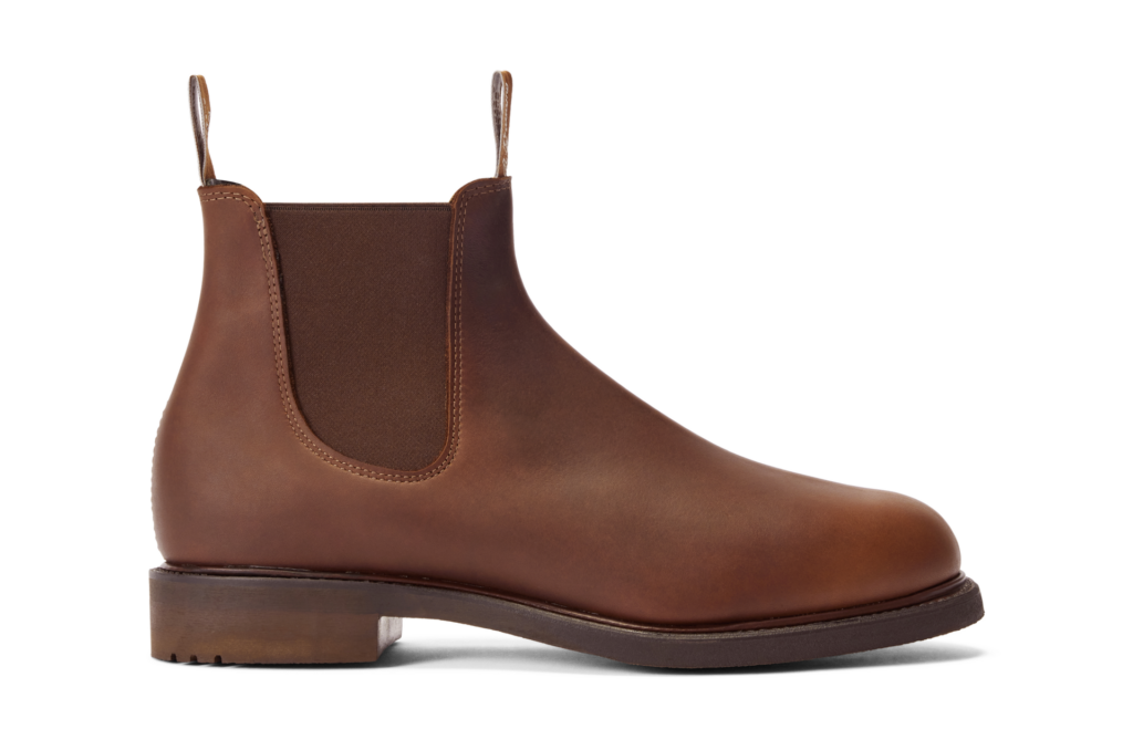 Brown oiled leather, slightly distressed Chelsea boots