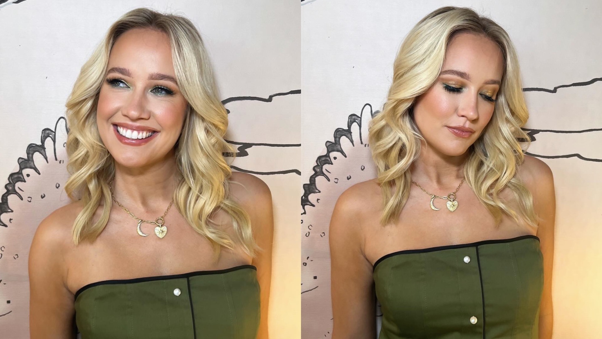 a composite of images of Anna in a green top