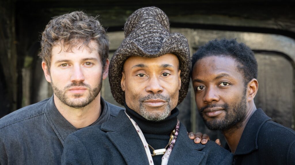Landscape shot of Alexander Lincoln, Billy Porter (wearing a hat), Omari Douglas.
