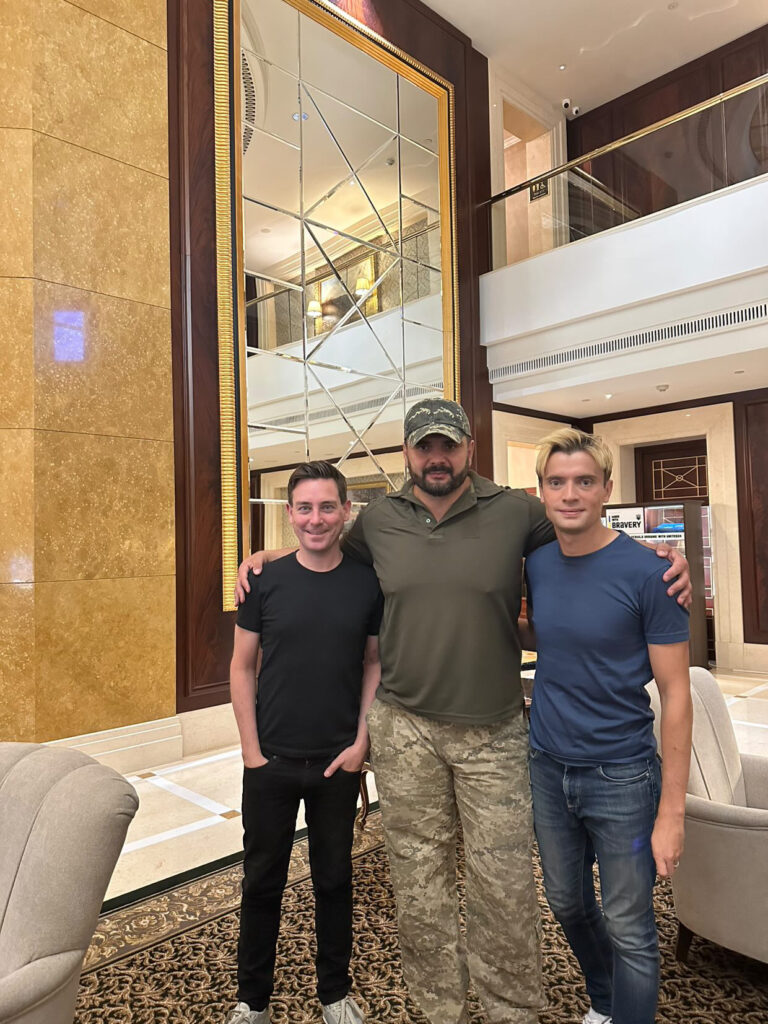 Ryan O’Neill and Kaue Garcia with posing with Artur Martyrosian, the President of Ukrainian Rugby League Federatio