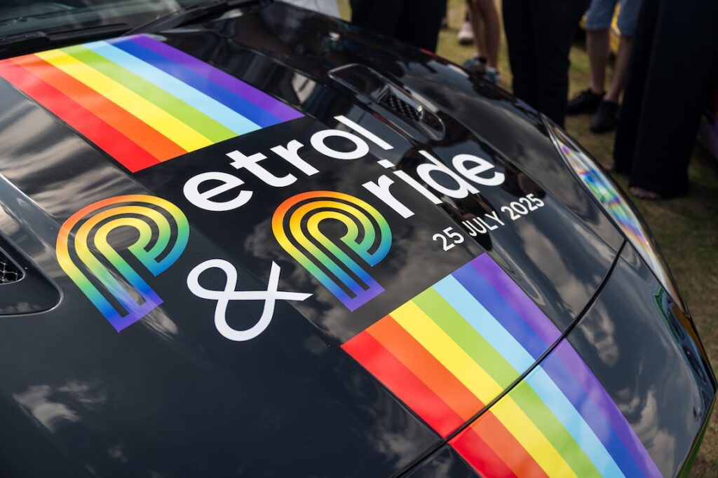 Petrol & Pride 25 July 2025 printed on the bonnet of a black car