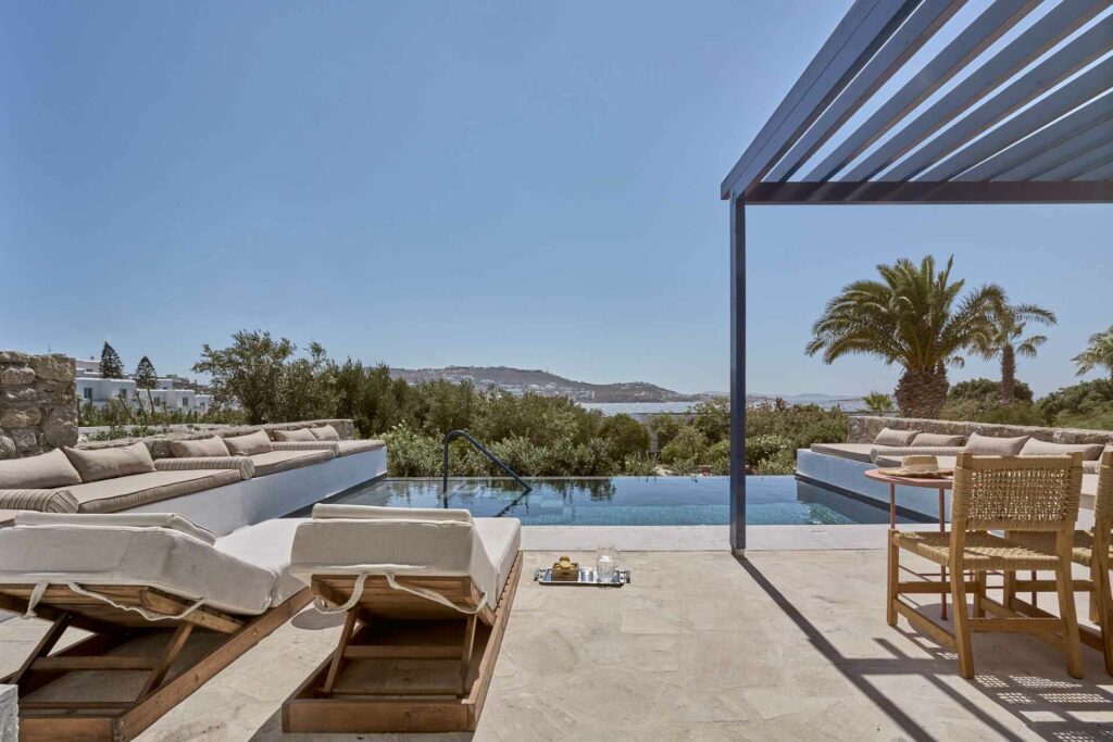 A view of a hotel pool and terrace