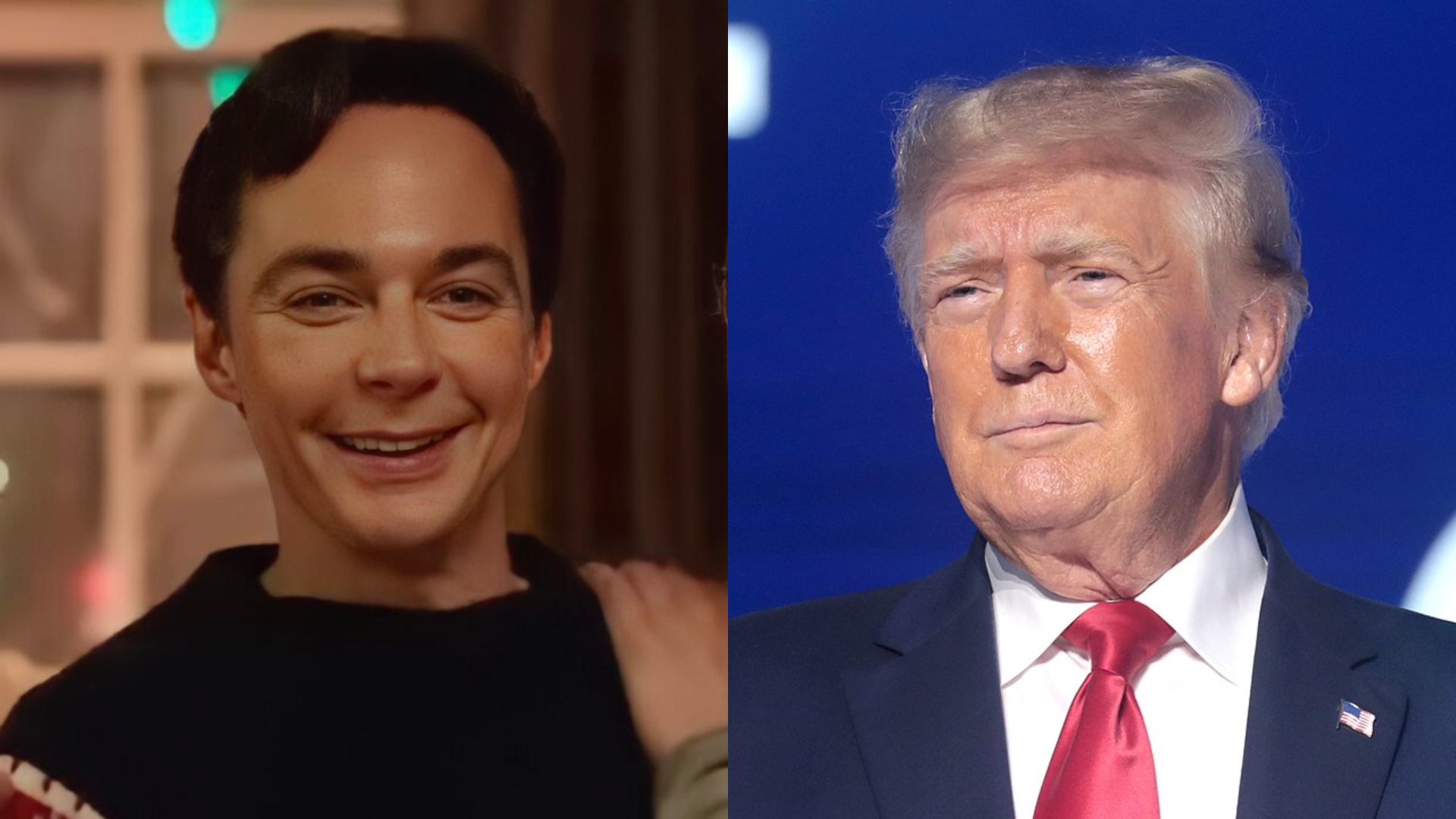 On the left, Jim Parsons and on the right Donald Trump