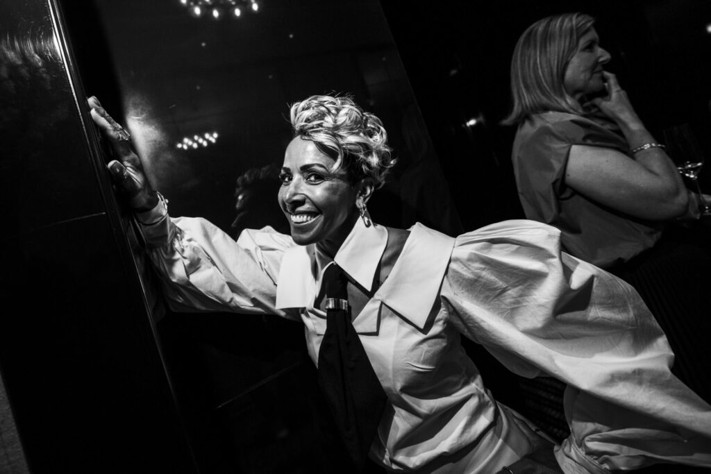 Dame Kelly Holmes danced up a storm at our afterparty - a black and white photo