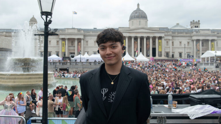 Eurovision's JJ about to perform on Trafalgar Square main stage at Pride in London
