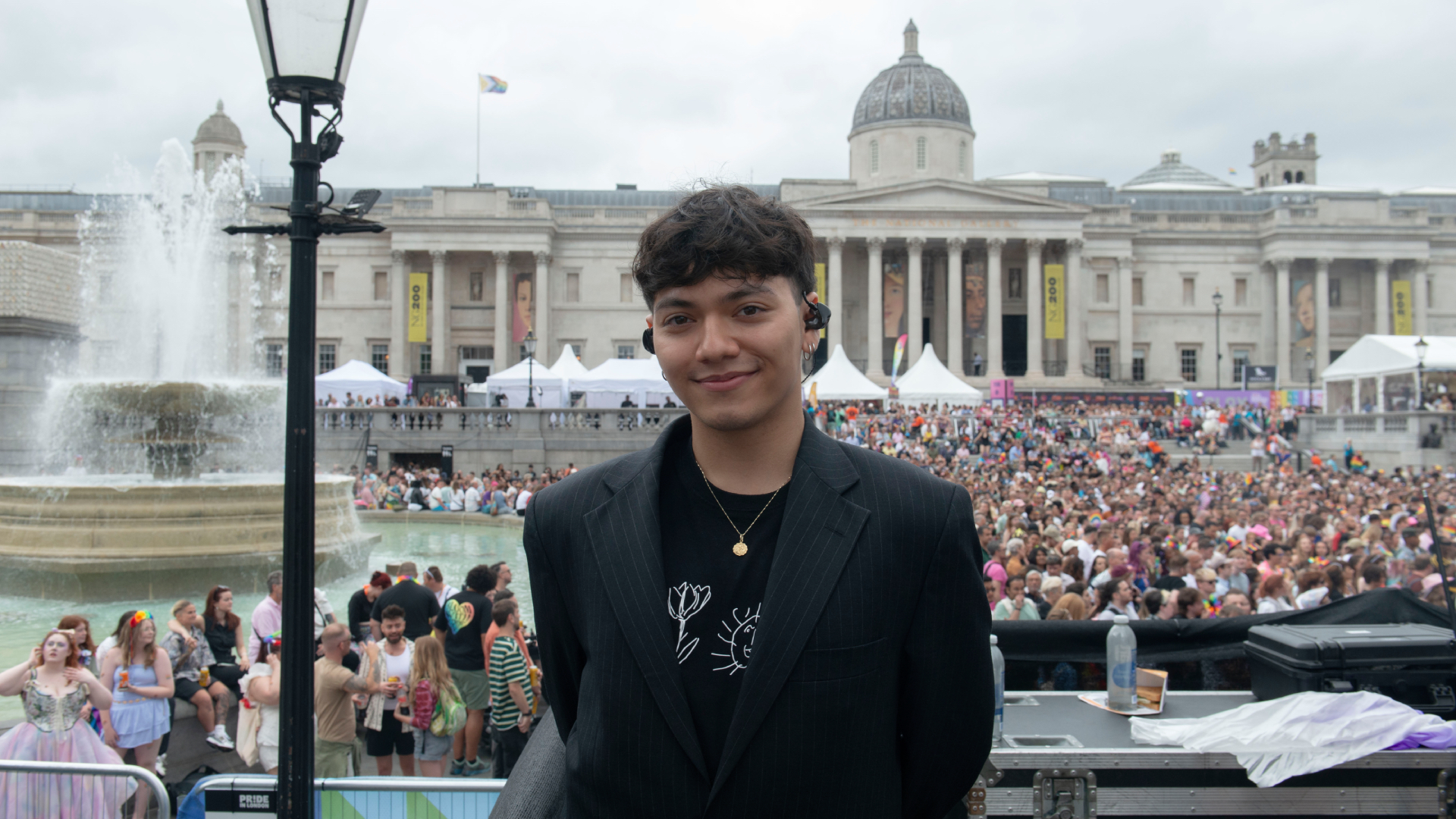 Eurovision's JJ about to perform on Trafalgar Square main stage at Pride in London