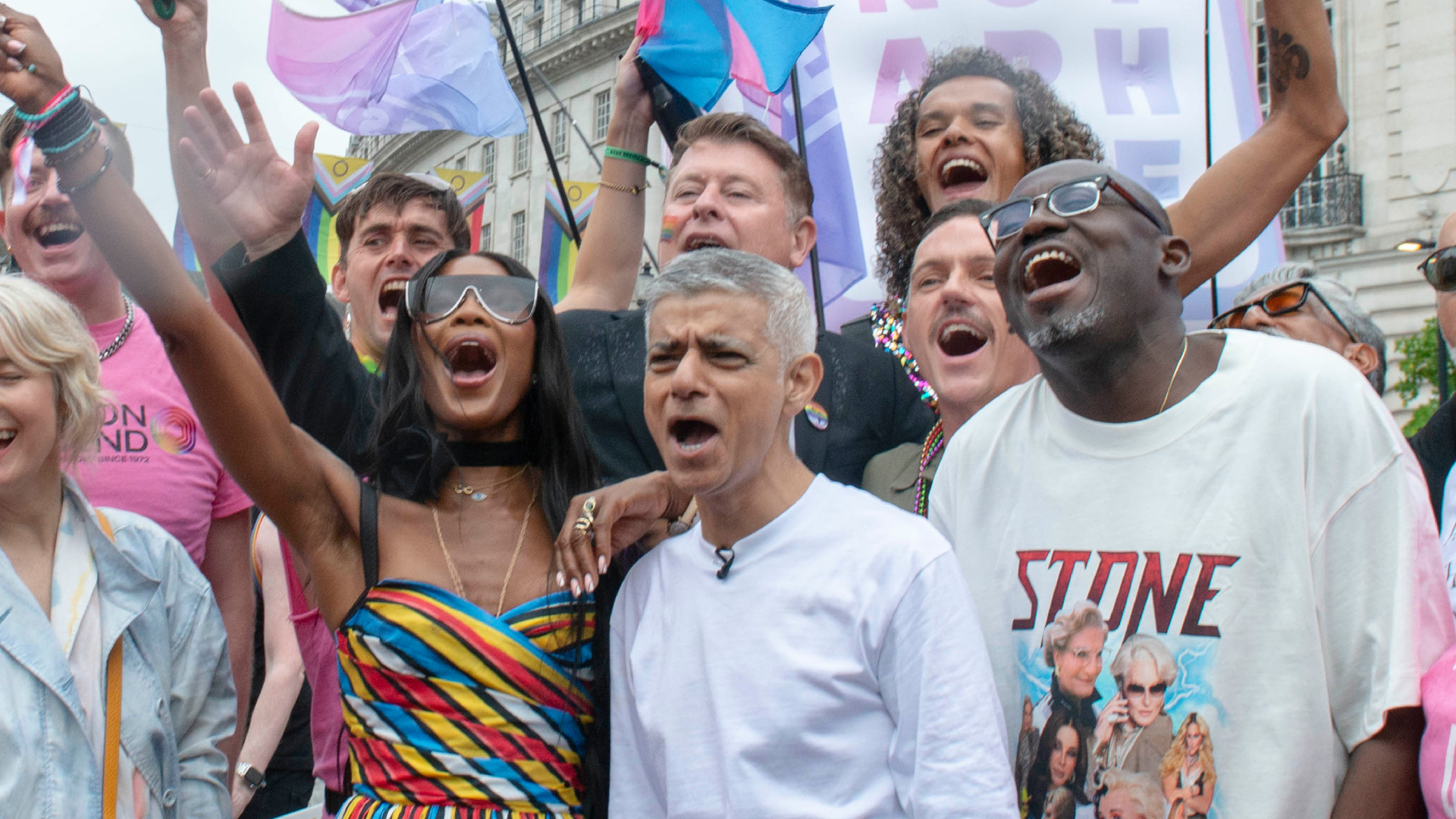 Naomi Campbell with the Mayor of London, Sadiq Khan, Vogue's Edward Enninful and other Pride in London attendees