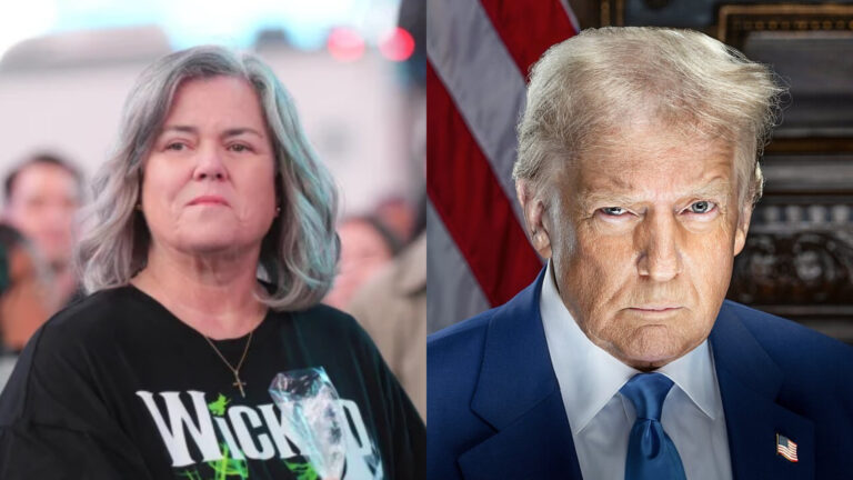 On the left Rosie O'Donnell and on the right Donald Trump