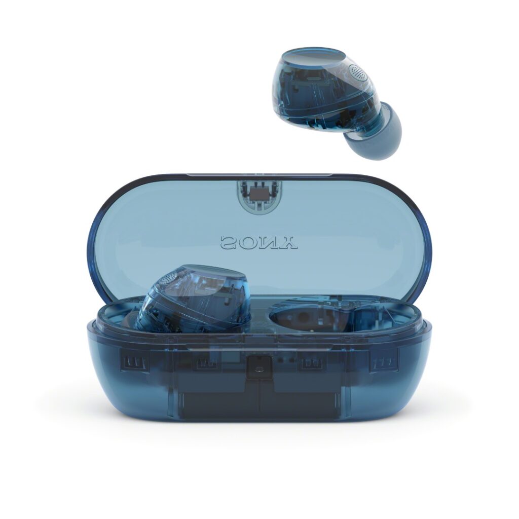 Blue transparent Sony headphones