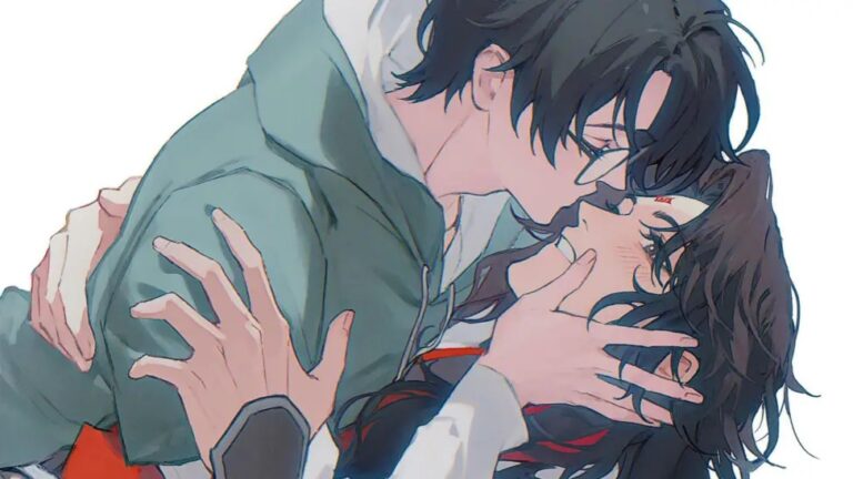 a drawing of two men kissing as appears in the fiction discussed in the story