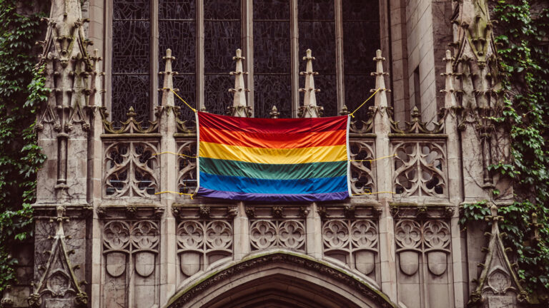 Pride flag on a church