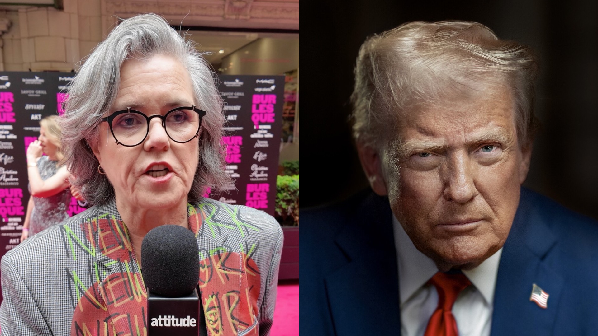 head and shoulders composite of Roșie O'Donnell and Donald Trump