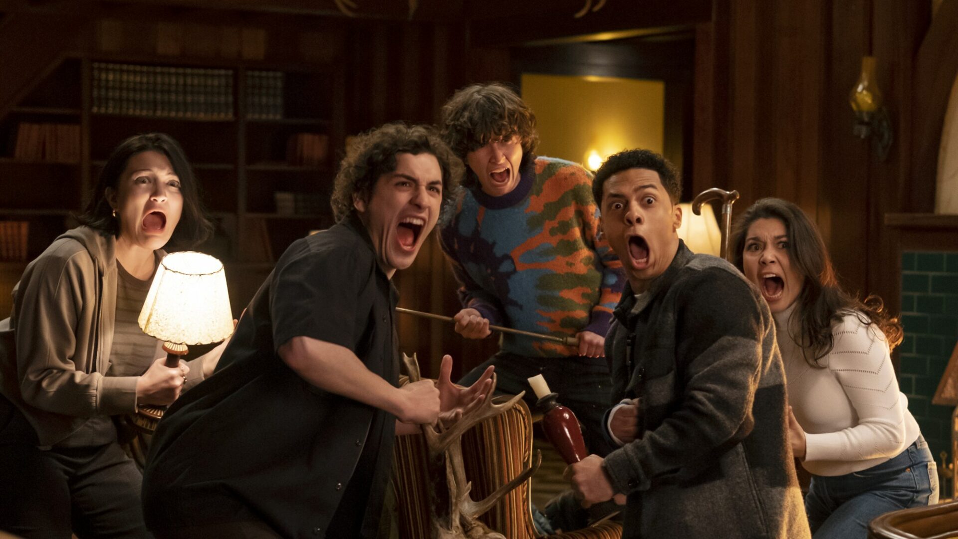 Goosebumps cast screaming holding items as weapons