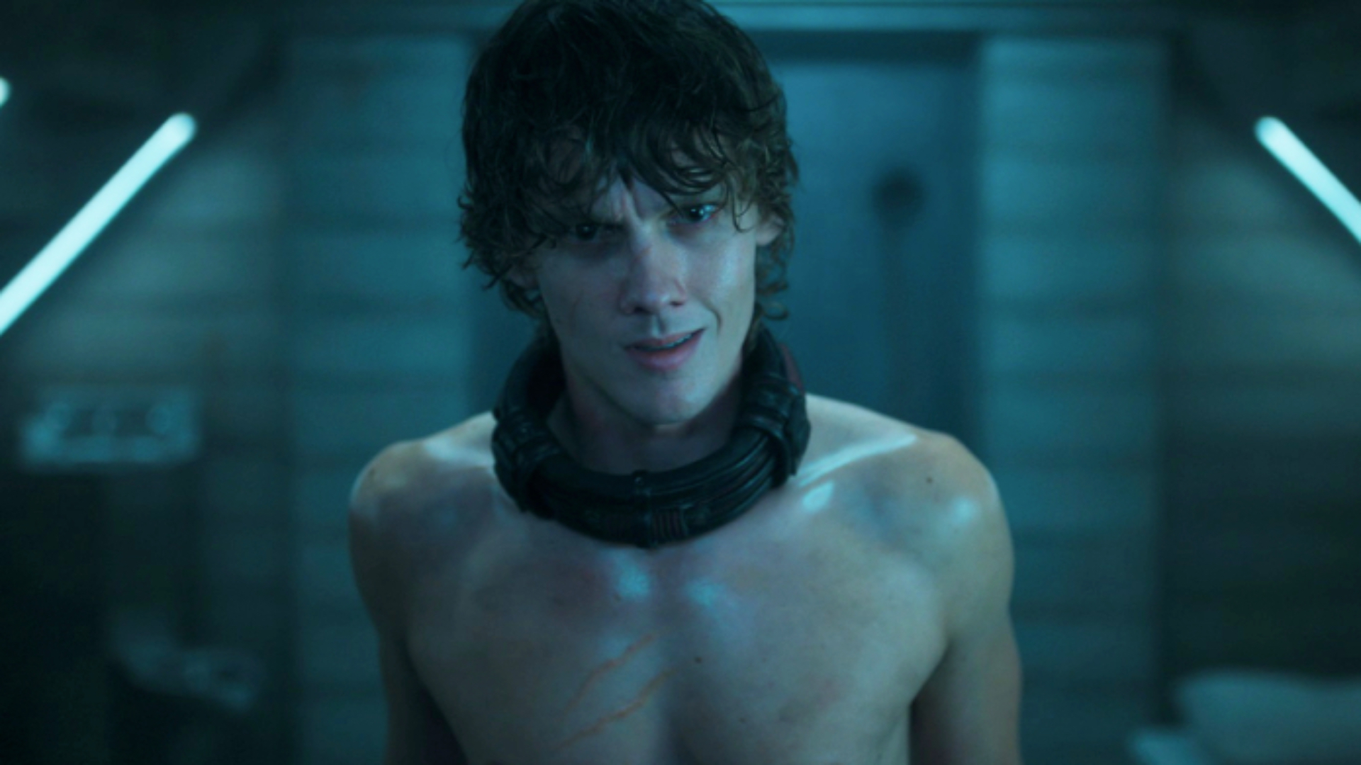 Hunter Doohan shirtless in chains in Wednesday 2