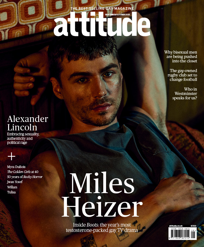 miles heizer on the cover of attitude in a grey tank top