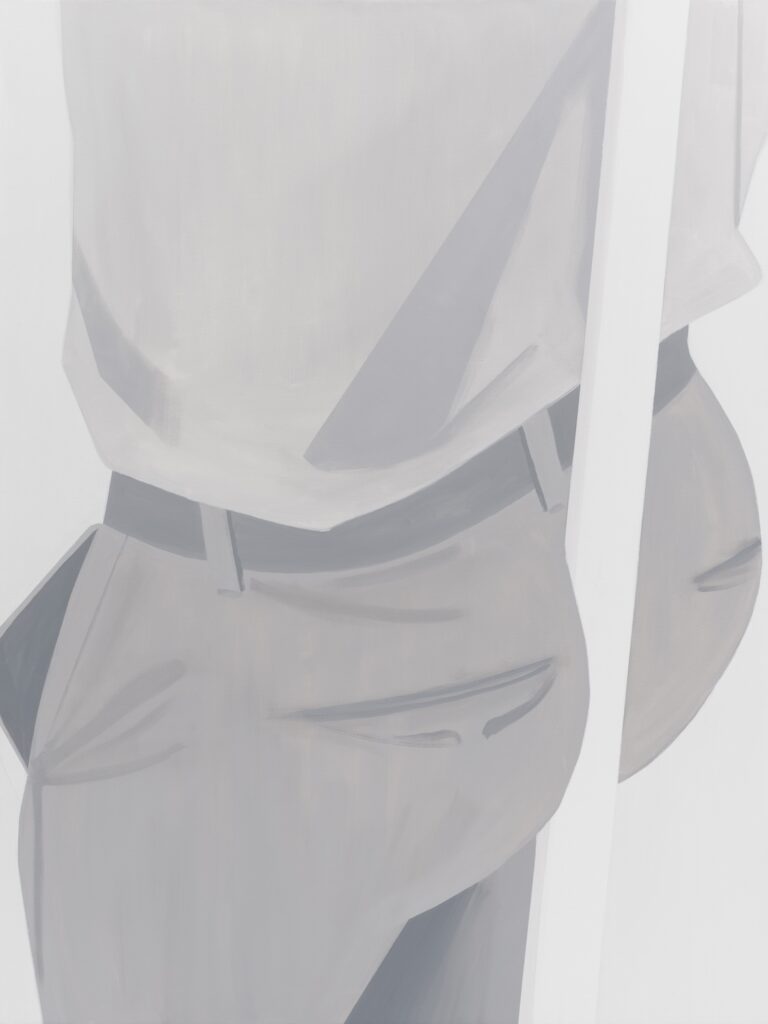 Pole, 2023, Oil on Linen, 72 x 54 inches - depicting a trousered bum rubbing against a pole