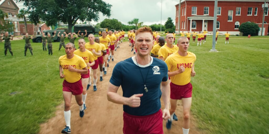 Max Parker as Sergeant Sullivan leading a jogging group through the grounds(Image: Netflix)