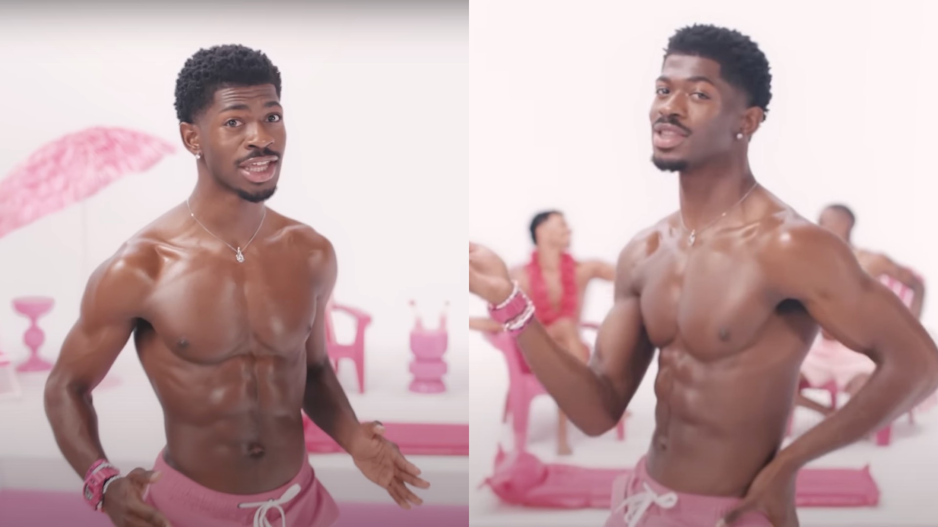 Lil Nas X topless in pink swimming shorts