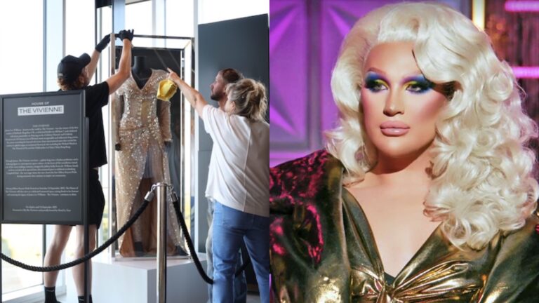 Milton Keynes Pride Festival unveils The Vivienne memorial on the left, and on the right a photo of The Vivienne on Drag Race
