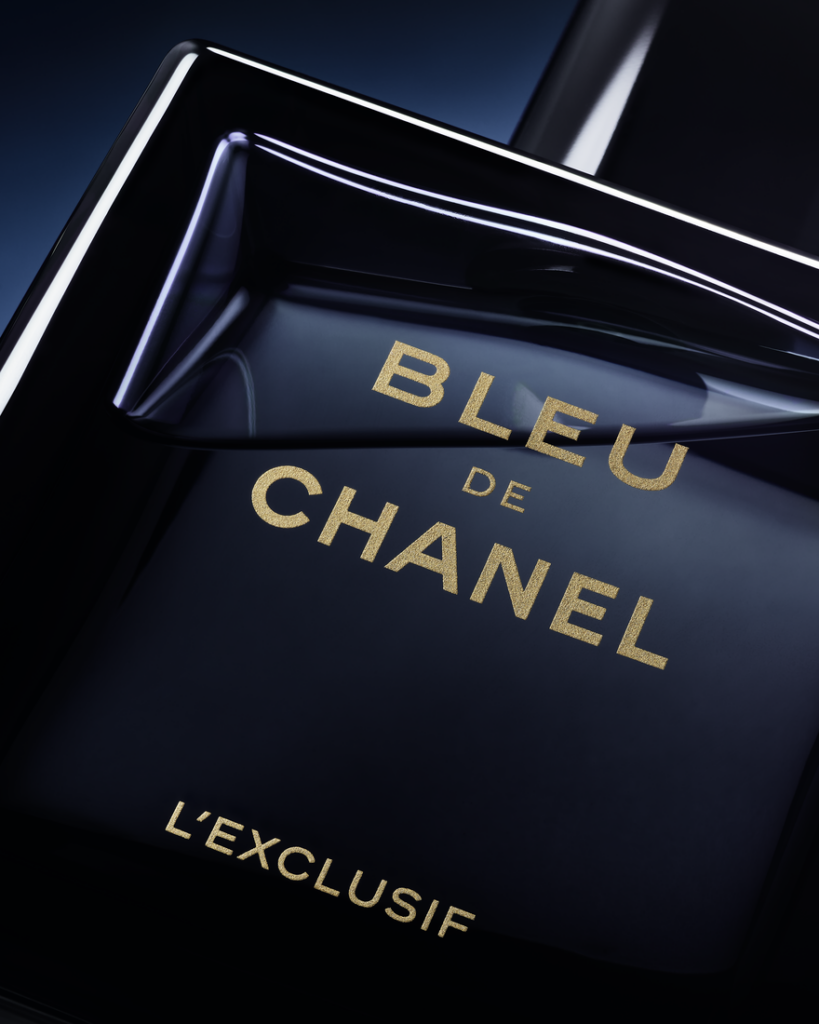 Close-up image of the Bleu de Chanel L'Exclusif perfume bottle