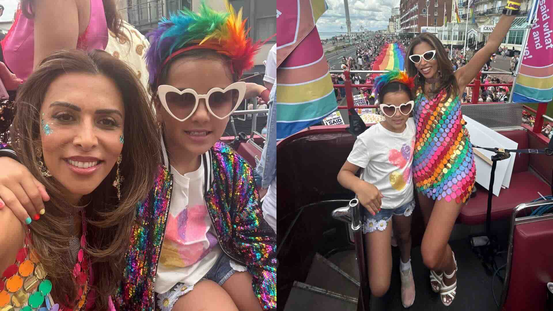 Panthea Parker and her daughter Sienna attending Brighton Pride