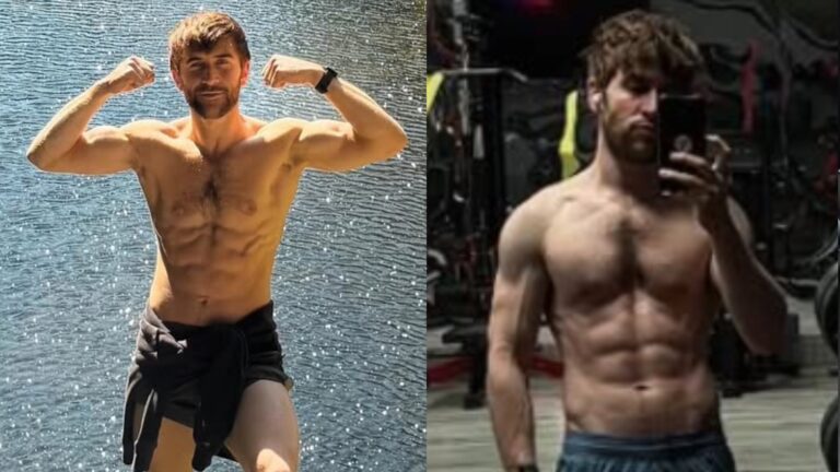 Callum Scott Howells poses shirtless