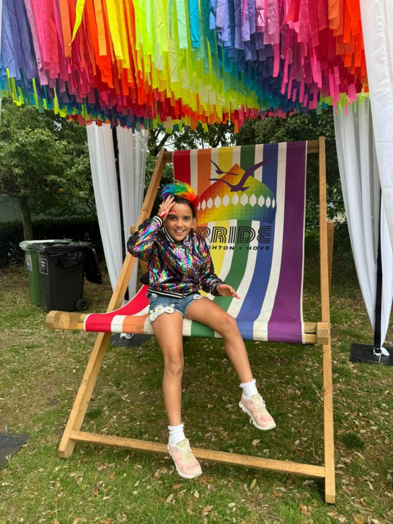 Panthea Parker and her daughter Sienna attending Brighton Pride