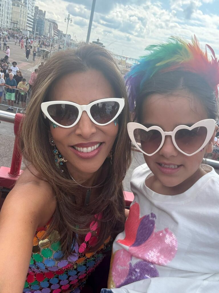 Panthea Parker and her daughter Sienna attending Brighton Pride