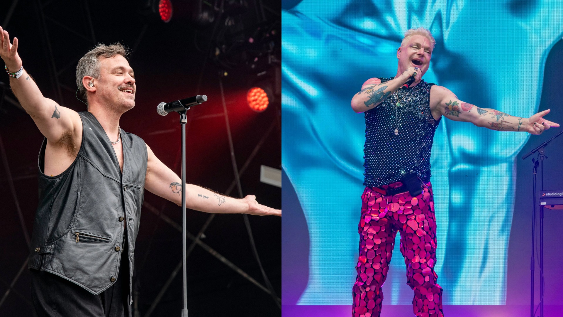 Composite of Will Young and Andy Bell on stage at Brighton Pride 2025
