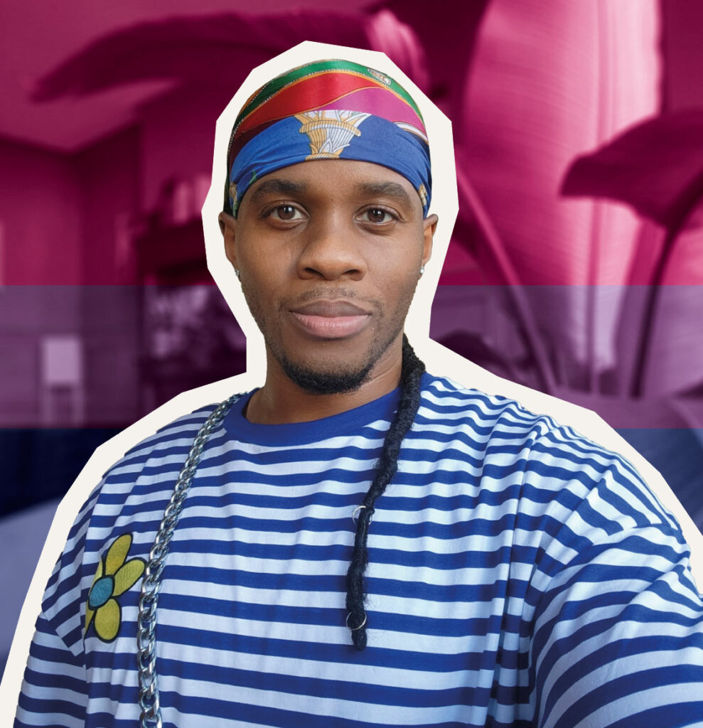 J.R. Yussuf, one of the voices spotlighted by writer Florence Scordoulis in this feature – Yussuf is pictured in a blue stripy top and head scarf (Image: J.R. Yussuf/Laurene Pineau-Taylor/Pexels/Unsplash/Getty)