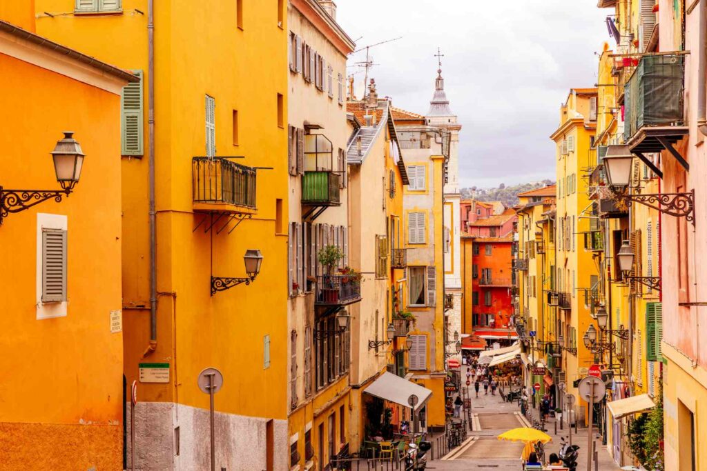 A colorful old street in Nice